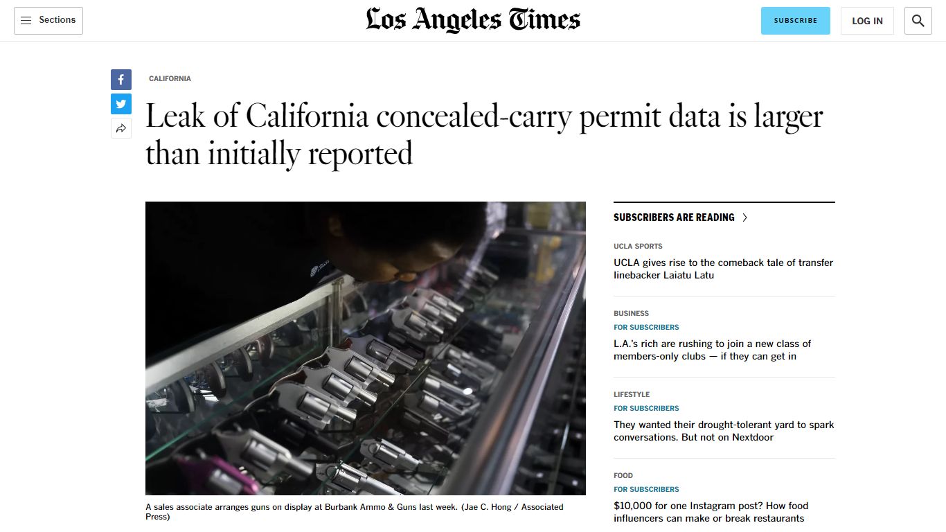 10 years of California concealed-carry permit data exposed in leak ...