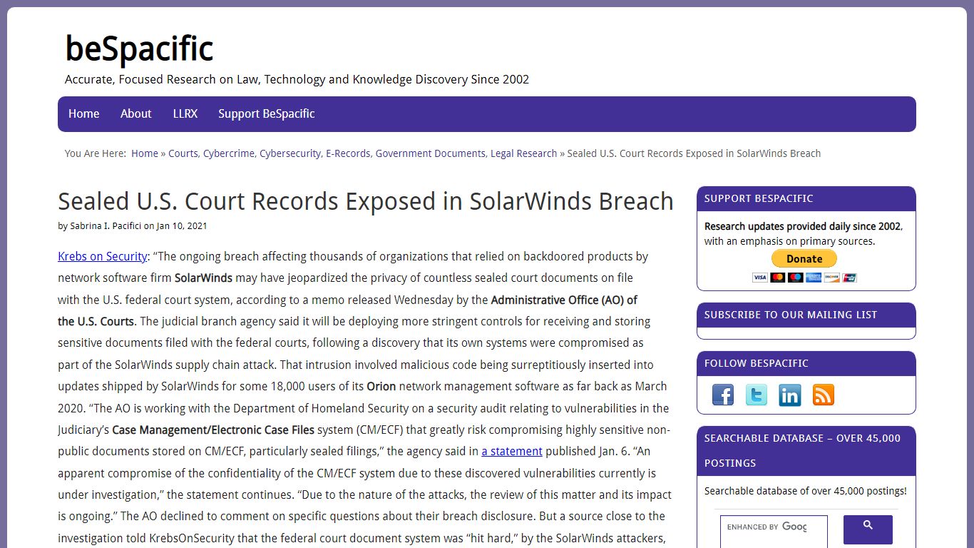 Sealed U.S. Court Records Exposed in SolarWinds Breach